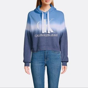 NWT Women’s Size X-Large Calvin Klein Jeans Cropped Tie-Dye Logo Prints Hoodie